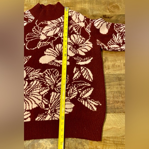 Vintage Liz Claiborne Oversized Flower Floral Mock Neck Sweater Maroon Pink XL - Picture 8 of 10